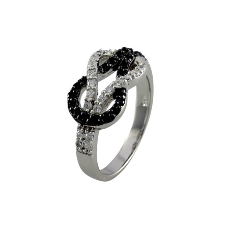 Black and Clear CZ Love Celtic Knot Ring - Click Image to Close
